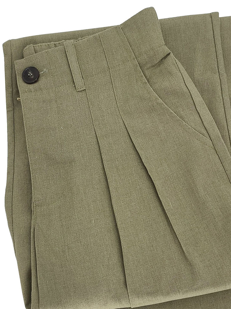 Cotton Linen Solid Pants Green / L