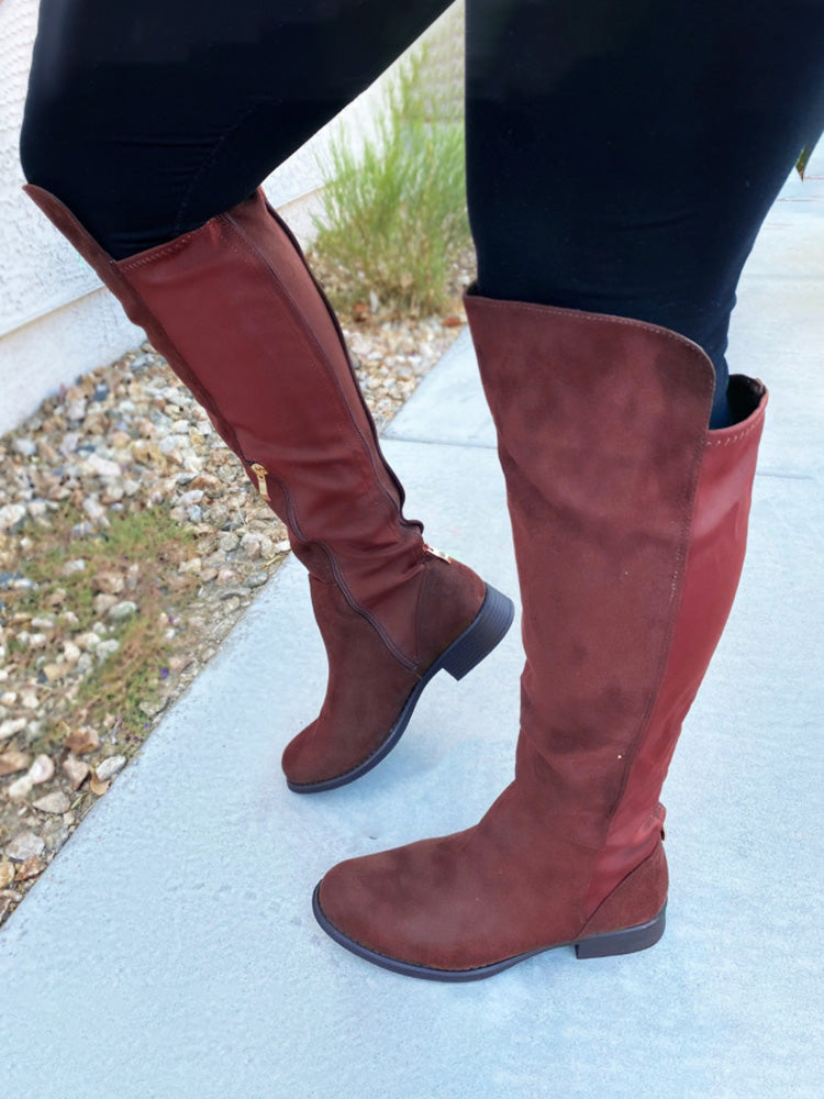 Suede Flat Over Knee Boots Brown* / 8.5