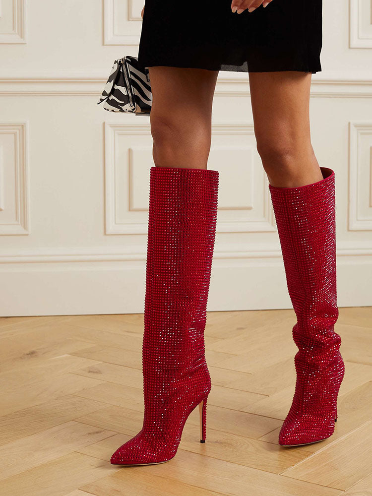 Crystal-Embellished Suede Boots Champagne / 6.5/7