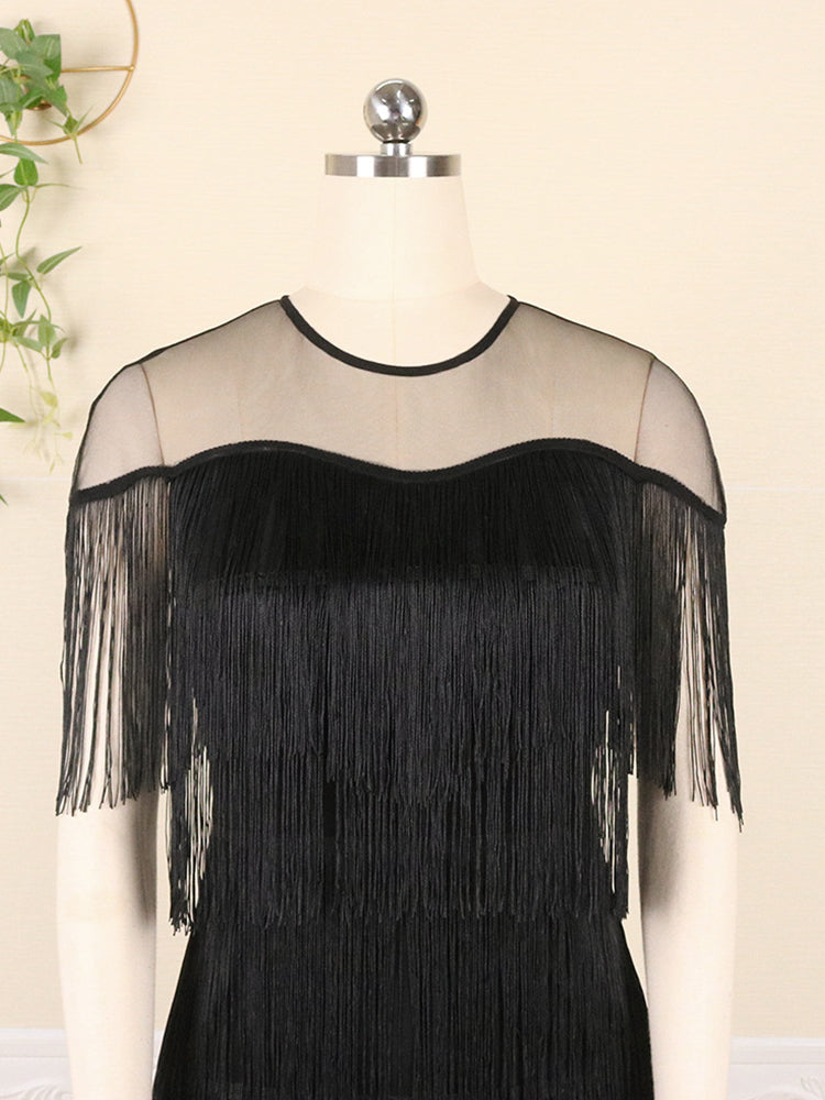 Mesh Tassel Party Dress Black / S