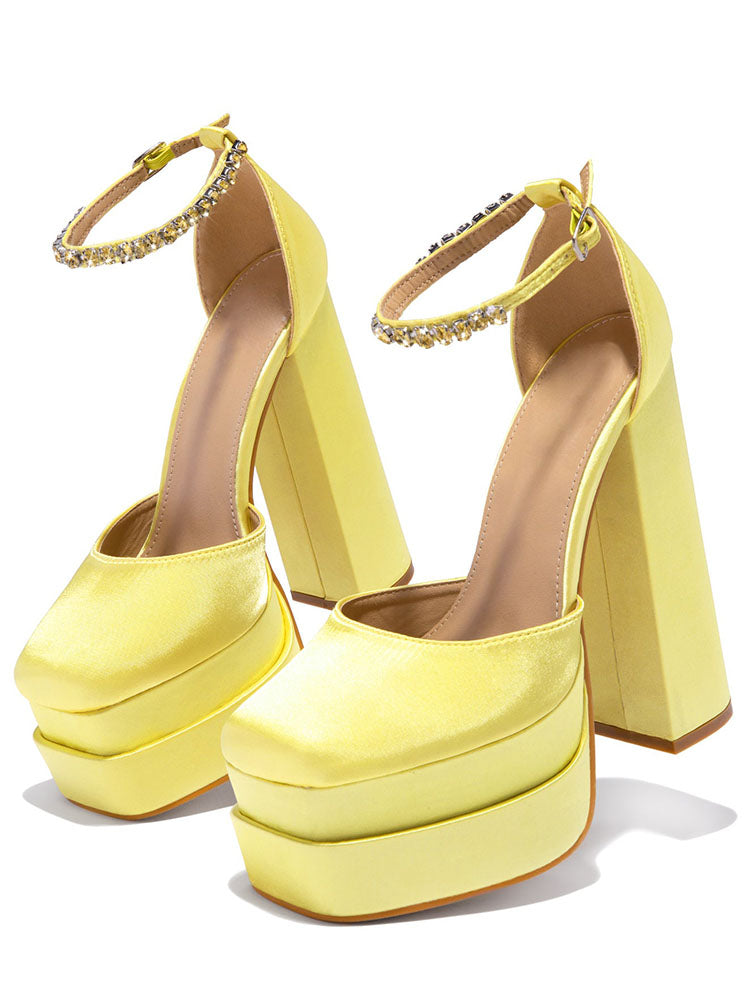 Rhinestone Decor Platform Heels Yellow / 4/4.5