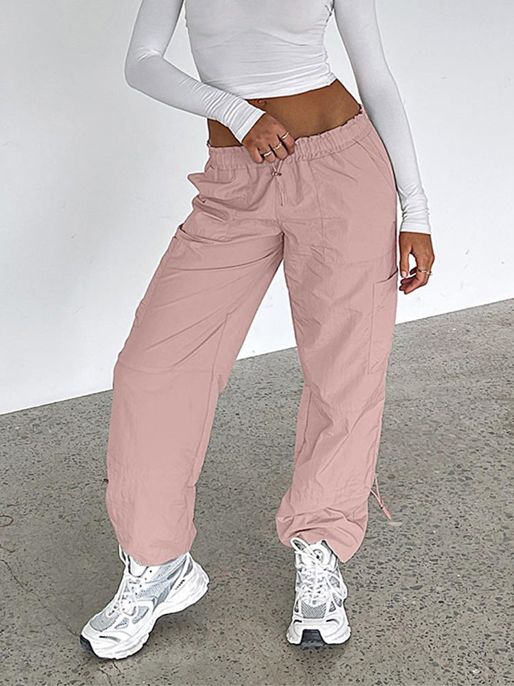 Drawstring Cargo Pants Pink / XS