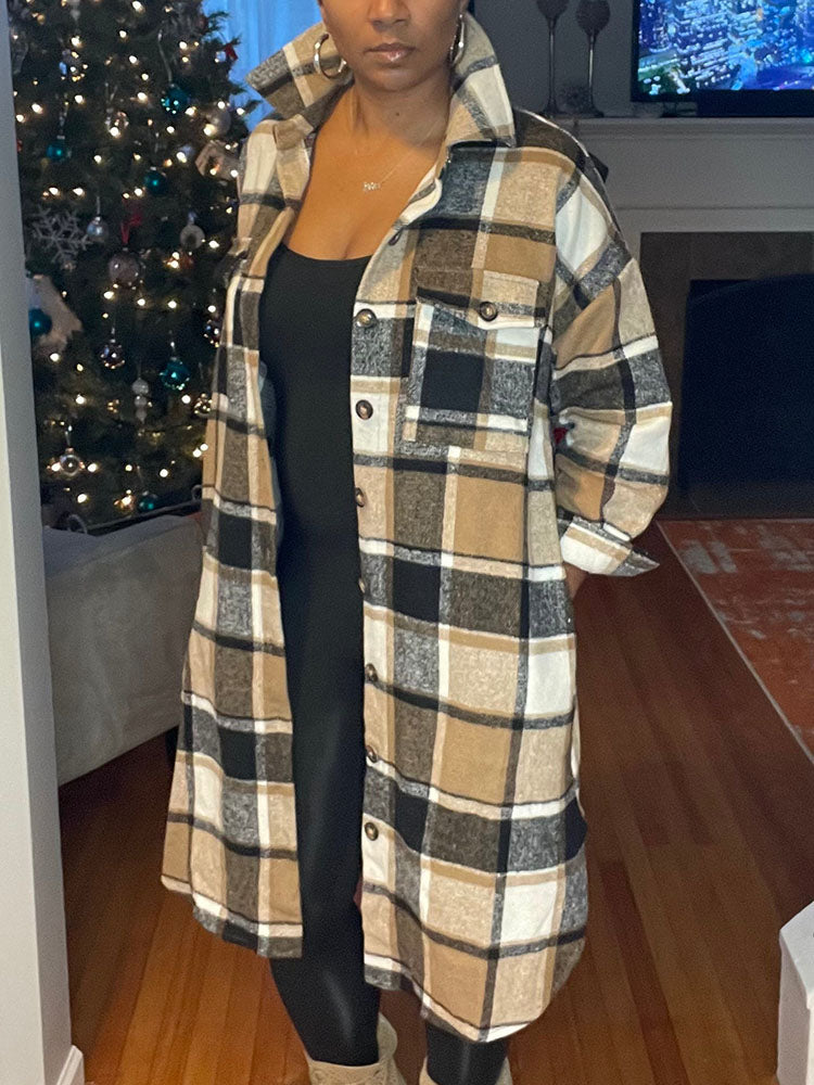 Flannel Pocket Plaid Cardigan Rose / S