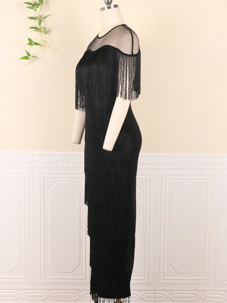 Mesh Tassel Party Dress Black / L