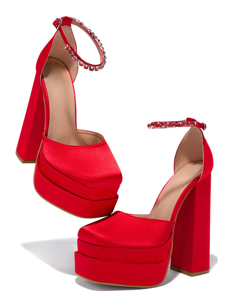 Rhinestone Decor Platform Heels Rose / 6.5/7