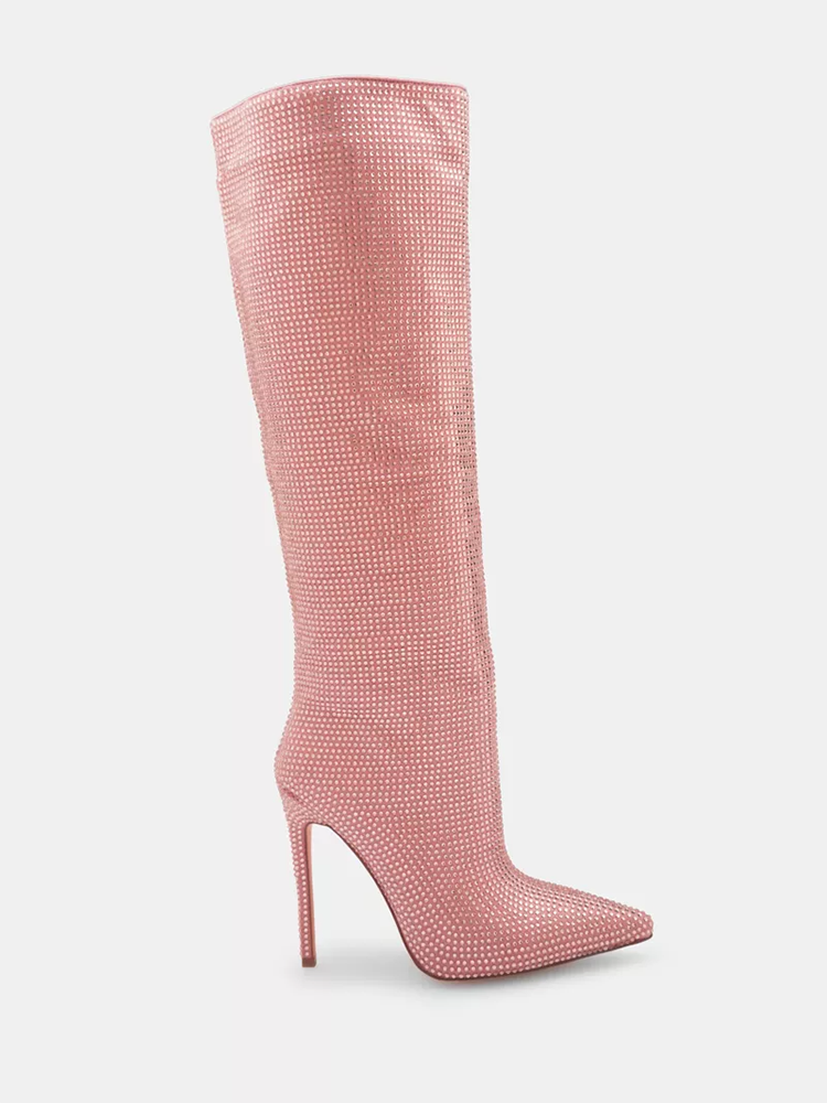 Crystal-Embellished Suede Boots Pink / 8.5