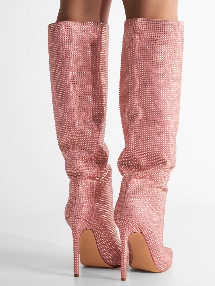 Crystal-Embellished Suede Boots Pink / 6