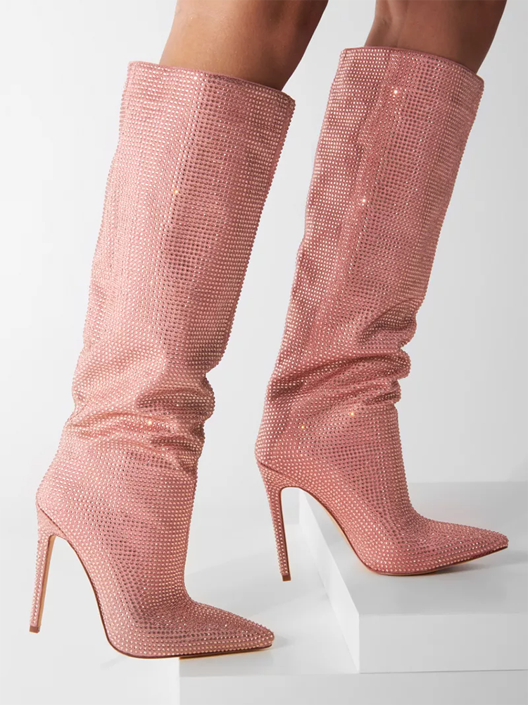 Crystal-Embellished Suede Boots Silver / 10.5/11