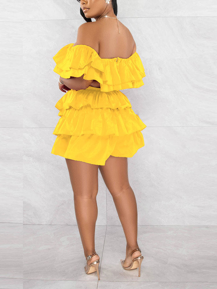 Ruffle Crop Top Shorts Set Yellow / L