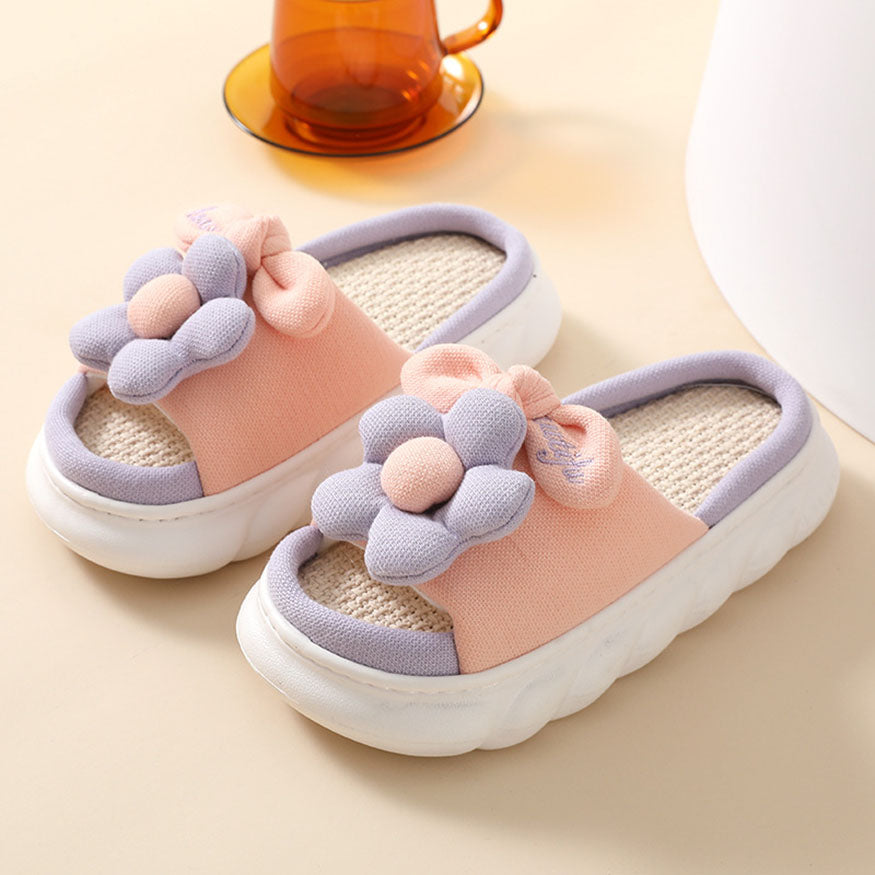 Cute Flower Decor Linen Slippers Red / EU:39-40:US Women's 8-9.5 Men's 5.5-7