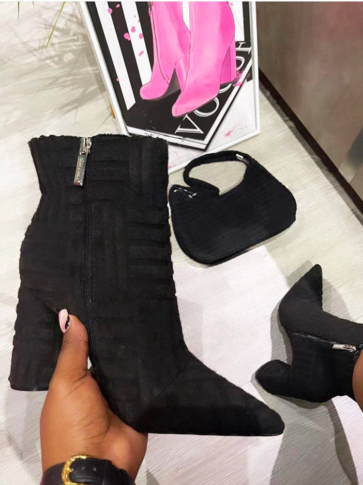 Towel Pointed Toe Chunky Heel Boots Green / 7.5/8