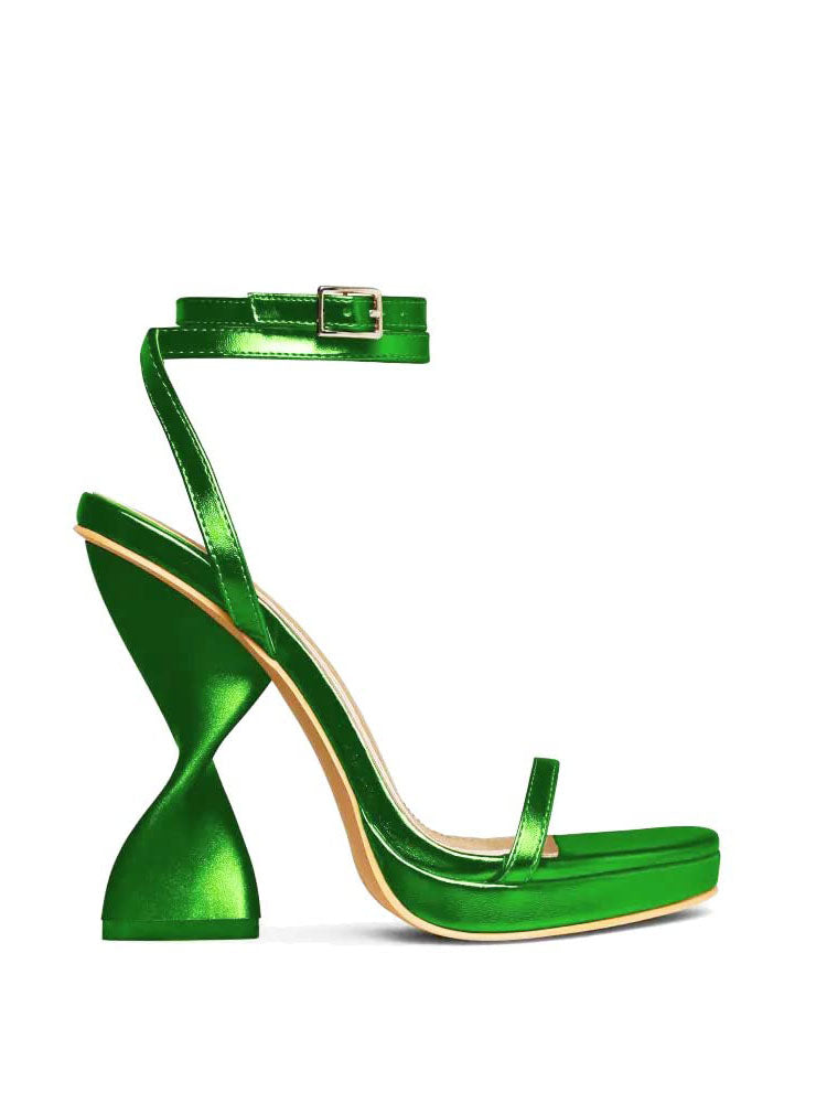 Metallic Sculptural Heel Sandals Green / 7.5/8