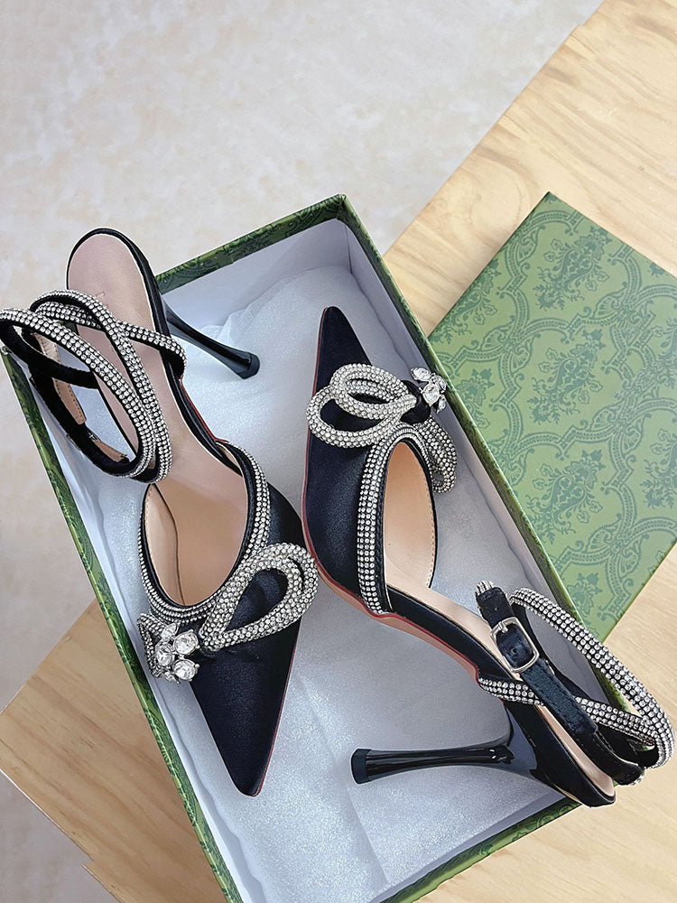Rhinestone Bowknot Heel Pumps Black / 9/9.5