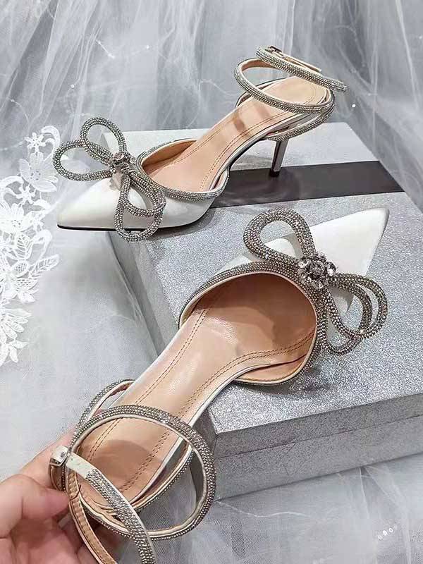 Rhinestone Bowknot Heel Pumps Silver / 6