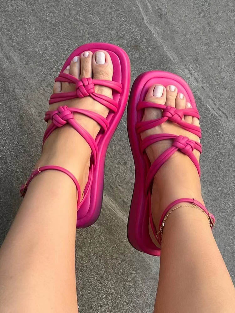Knotted Strap Flat Sandals White / 6.5/7