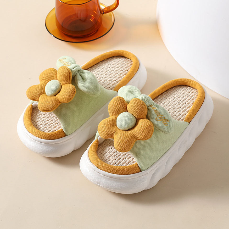 Cute Flower Decor Linen Slippers Pink / EU:37-38:US Women's 6-7.5