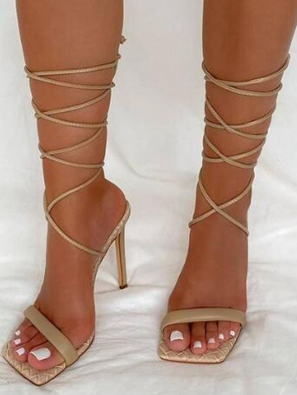 Square Toe Lace-Up Heels Black / 10