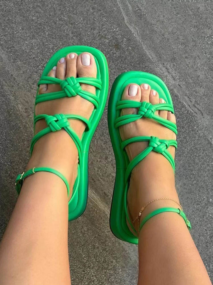 Knotted Strap Flat Sandals Green / 6