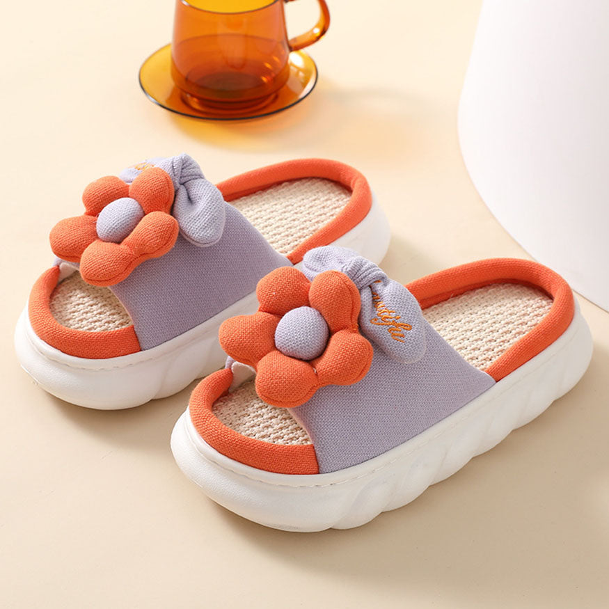 Cute Flower Decor Linen Slippers Pink / EU:35-36:US Women's 4-5.5