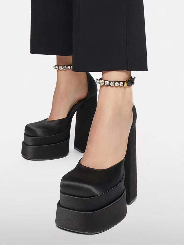 Rhinestone Decor Platform Heels Black / 9/9.5