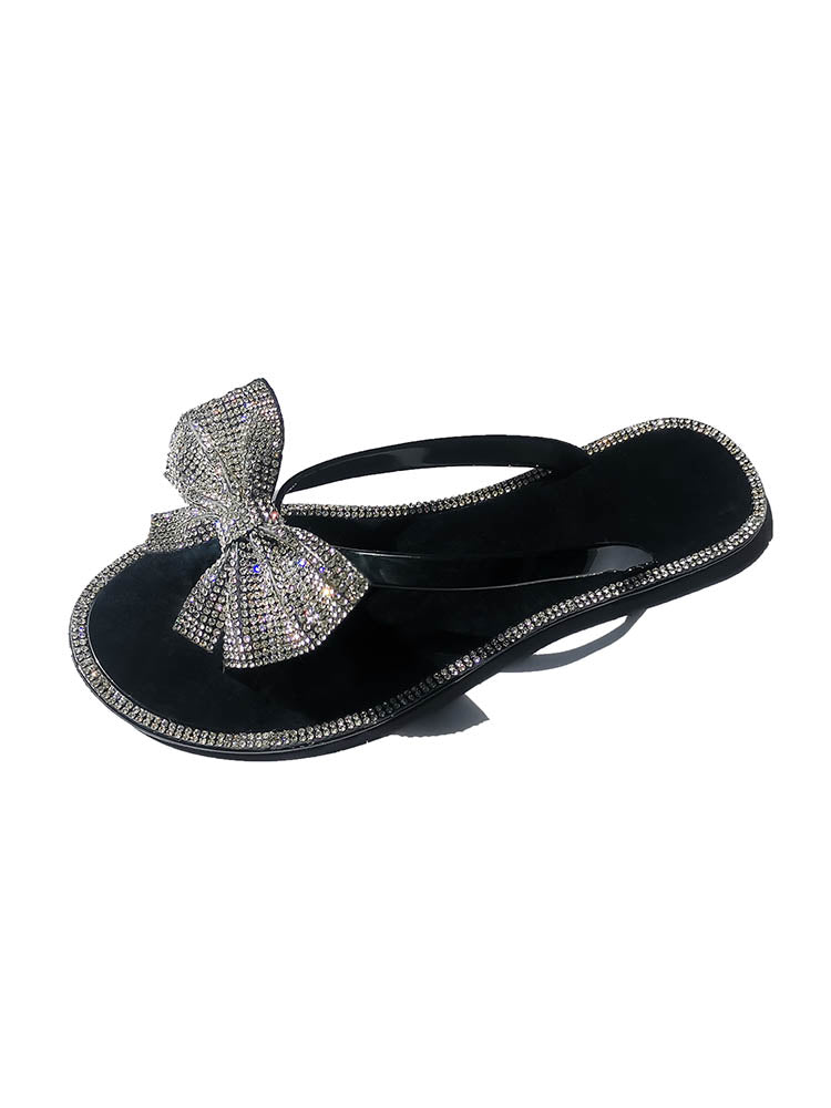 Bow Rhinestone Flip-Flops Sandals Black 1 / 6.5/7