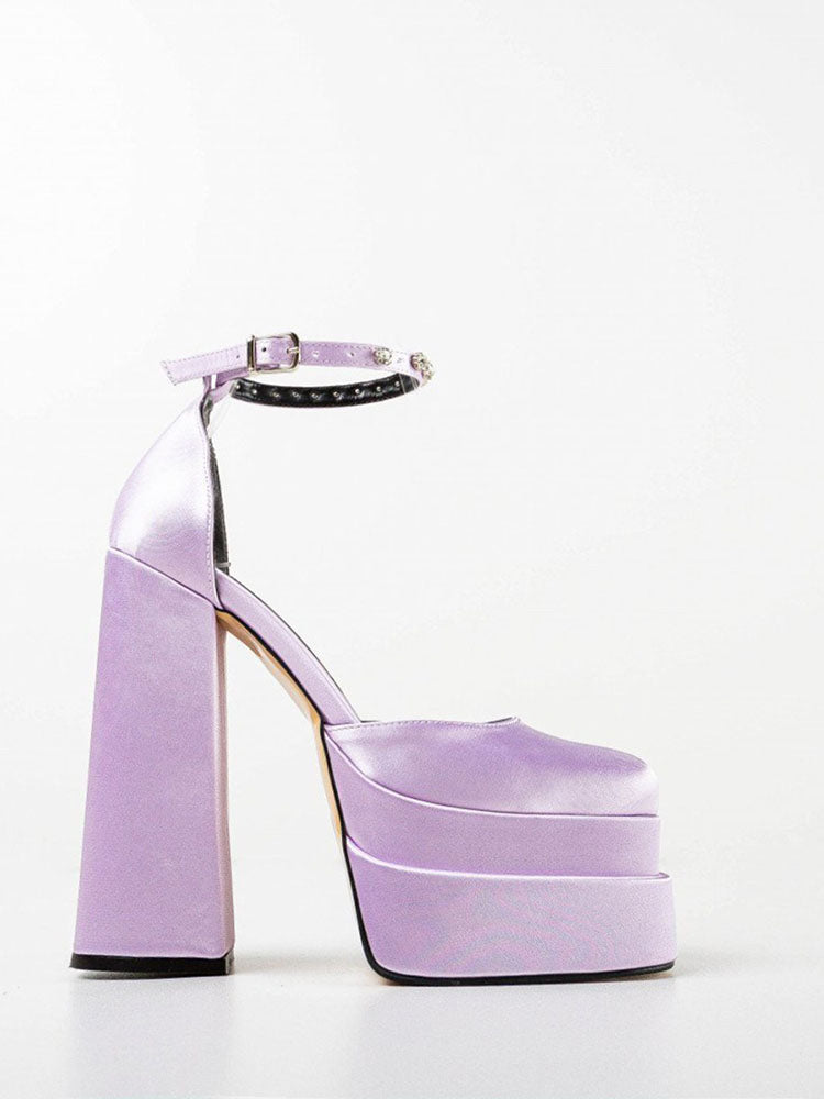 Rhinestone Decor Platform Heels Purple / 6.5/7