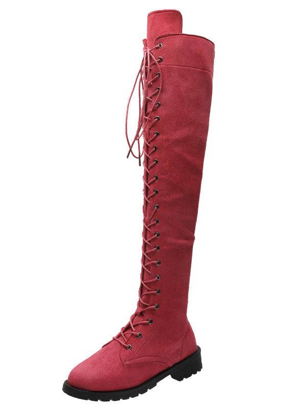 Lace Up Flat Suede Boots Brown / 6.5/7
