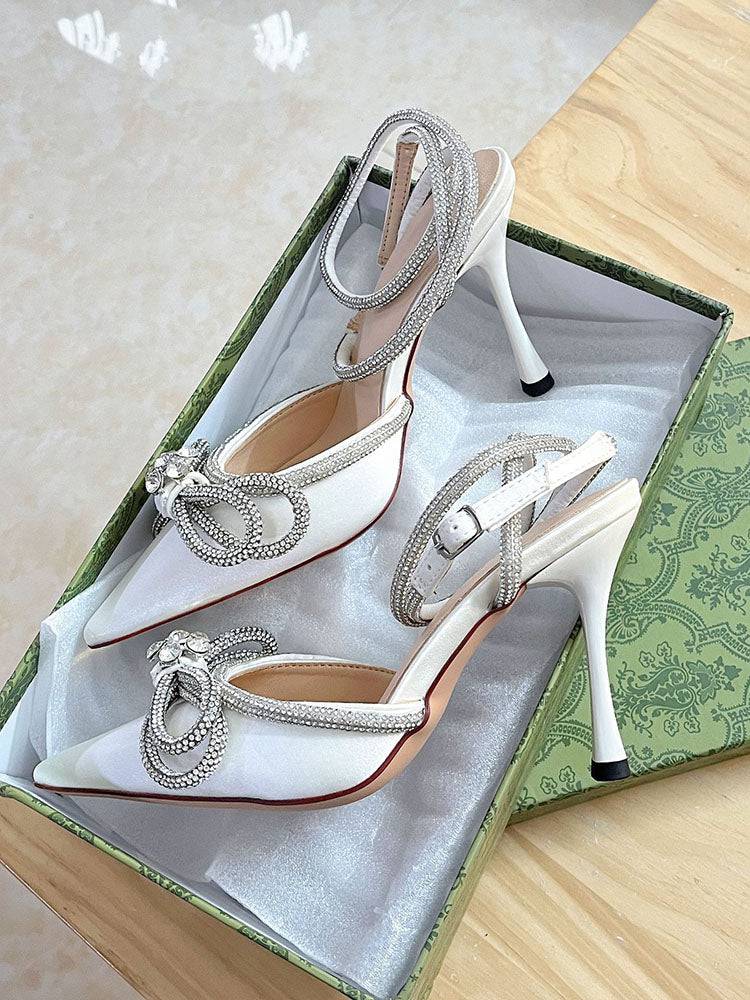 Rhinestone Bowknot Heel Pumps White / 9/9.5