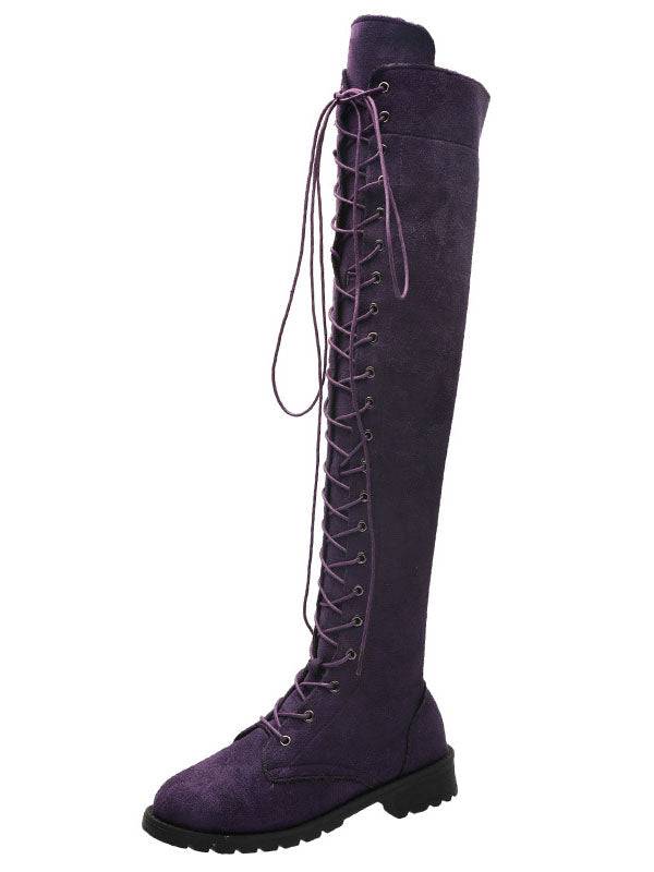 Lace Up Flat Suede Boots Brown / 5/5.5