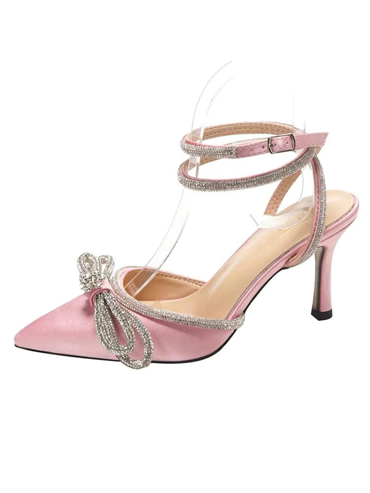 Rhinestone Bowknot Heel Pumps White / 6.5/7