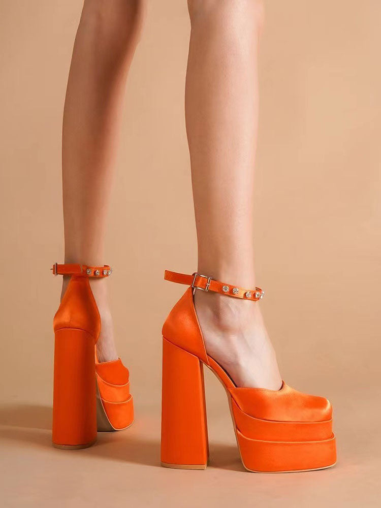 Rhinestone Decor Platform Heels Yellow / 6