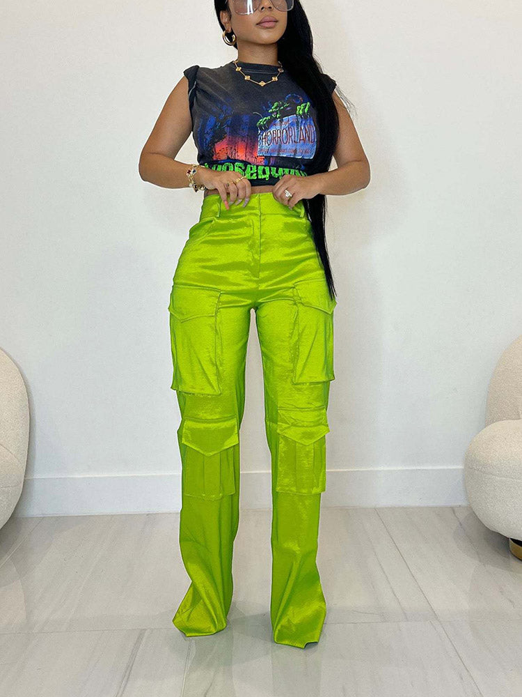 Satin Cargo Pants Rose / 2XL