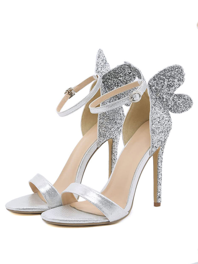 Women's Butterfly Sequin Ankle Buckle Heels Gold / 7.5/8