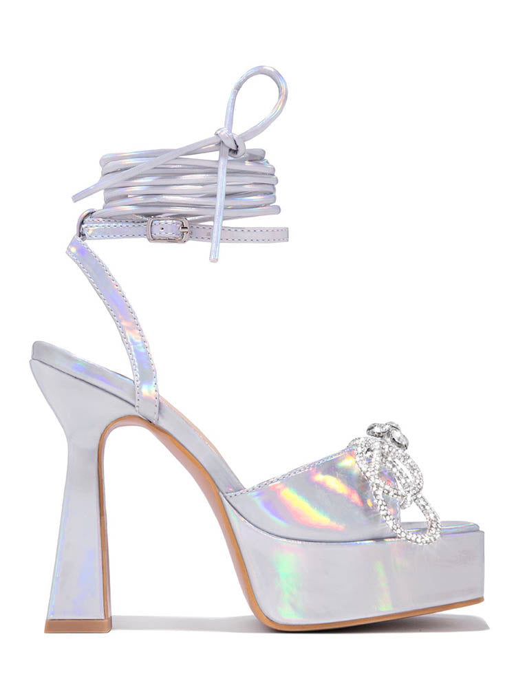 Sparkling Bow Platform Heel Sandals Pink / 10.5