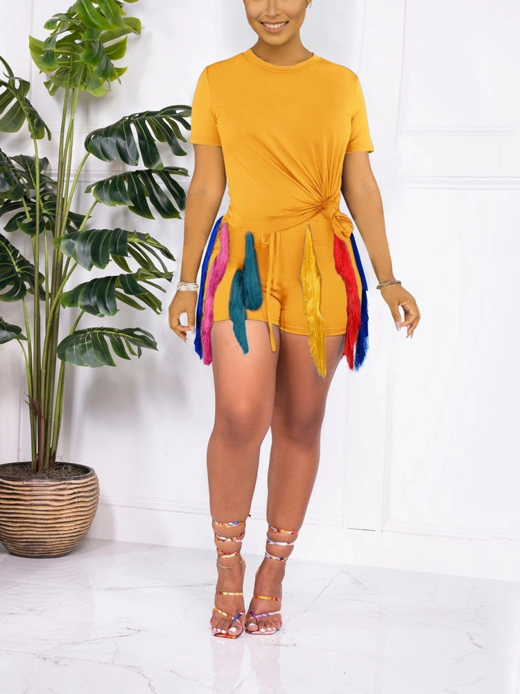Colorful Fringe Shorts Set Yellow / XL