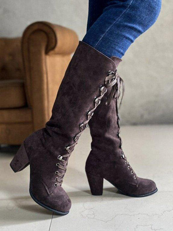 Suede Lace-Up Knee Boot Black / 8.5