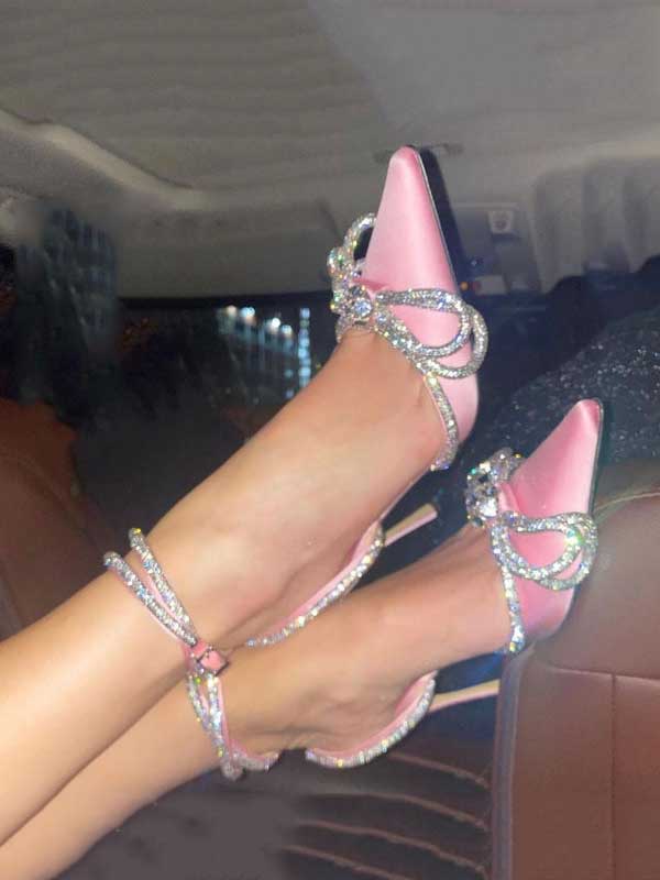 Rhinestone Bowknot Heel Pumps Pink / 6.5/7