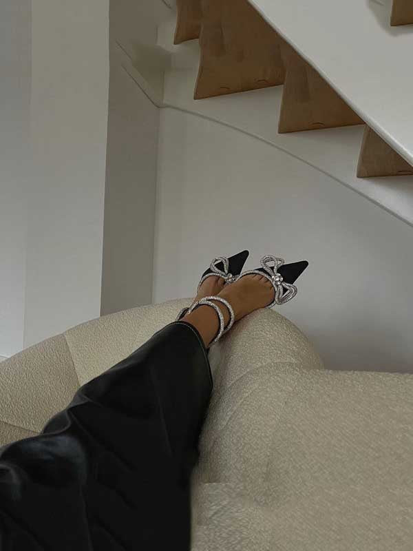 Rhinestone Bowknot Heel Pumps Black / 7.5/8