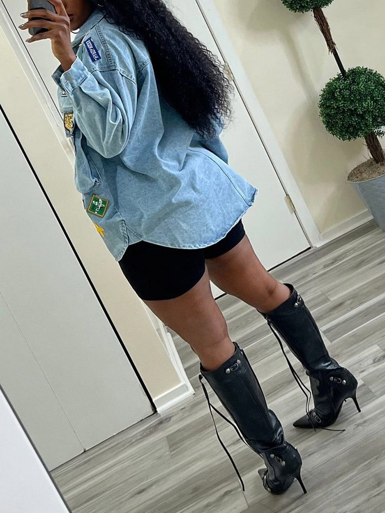 Patch Denim Jacket Green / M