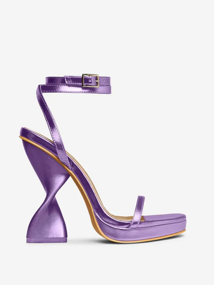 Metallic Sculptural Heel Sandals Purple / 9/9.5