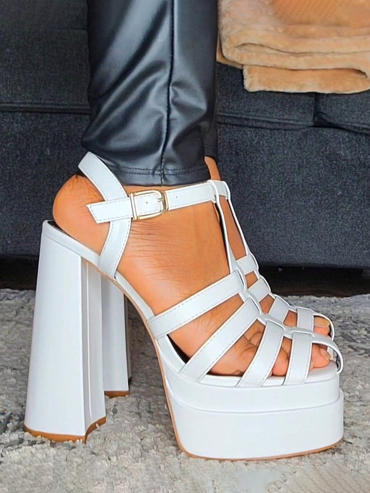 Braid Platform Chunky Heel Sandals White / 9/9.5