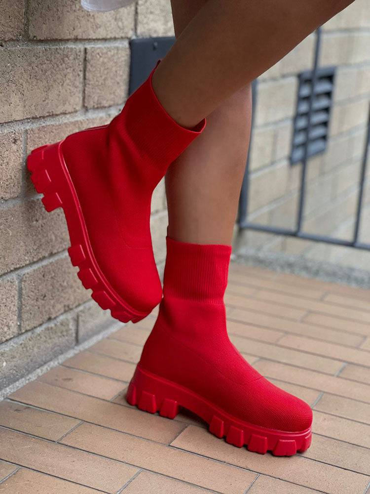 Chunky Sole Socks Boots Black / 5/5.5