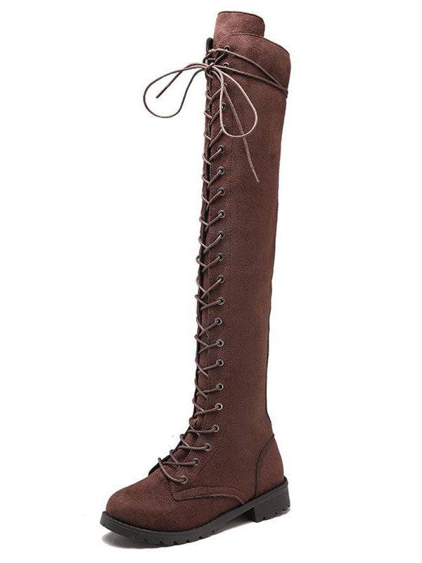 Lace Up Flat Suede Boots Brown / 4/4.5