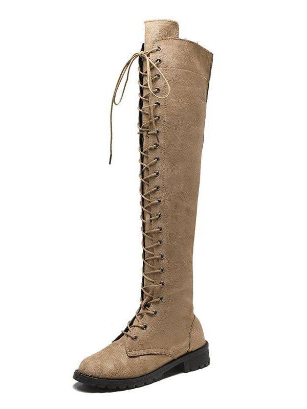 Lace Up Flat Suede Boots Khaki / 10.5/11