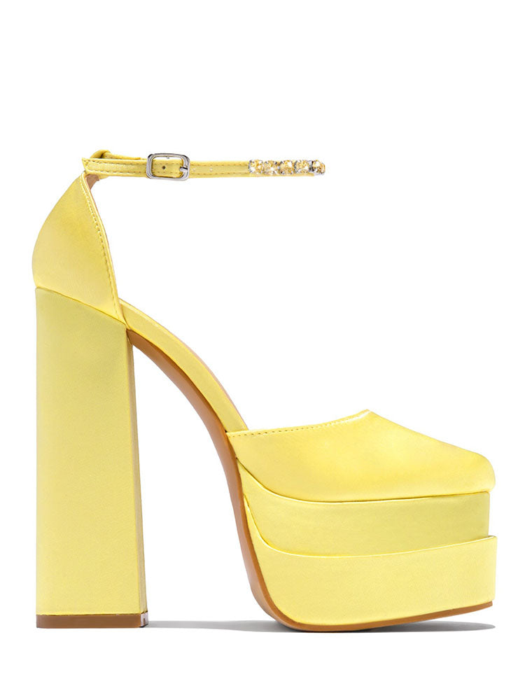 Rhinestone Decor Platform Heels Yellow / 5/5.5
