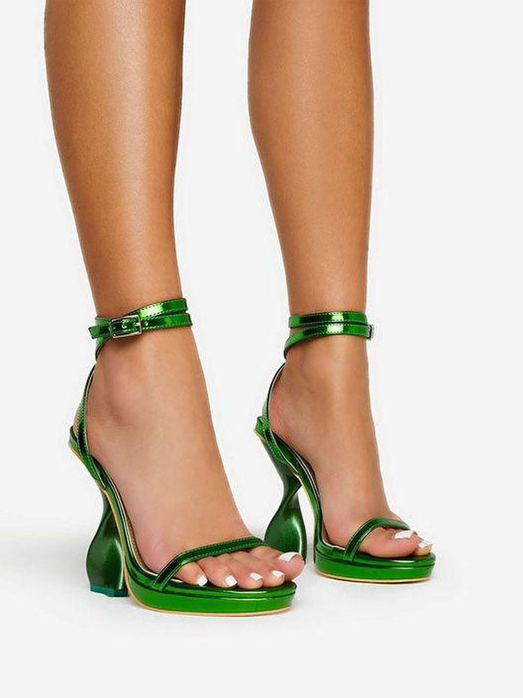 Metallic Sculptural Heel Sandals Green / 5/5.5