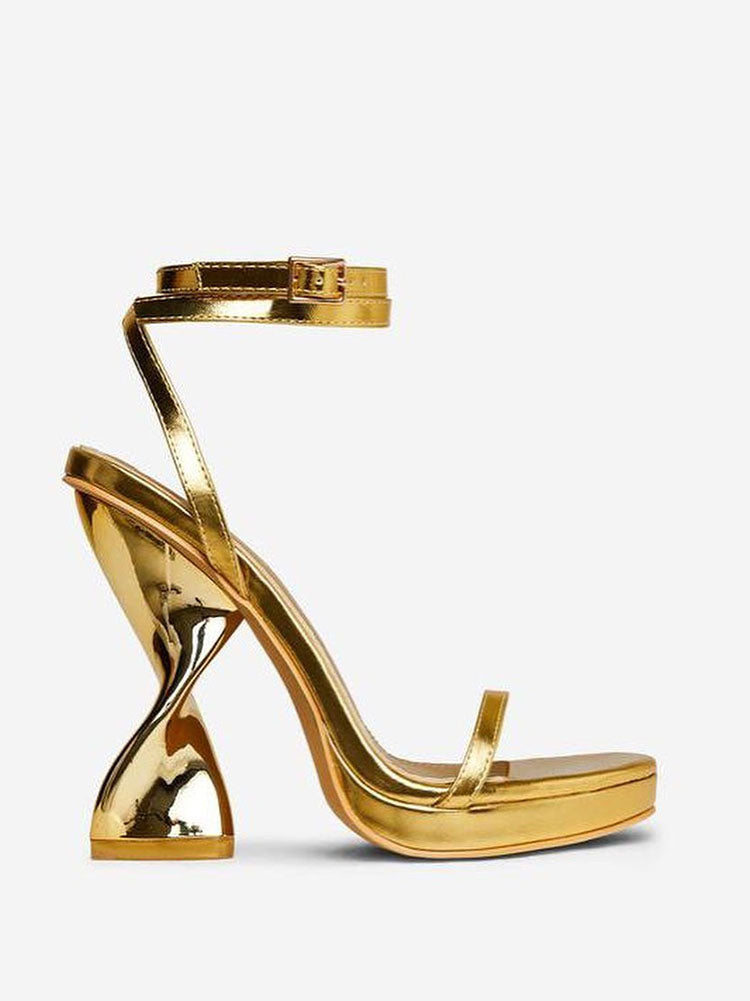 Metallic Sculptural Heel Sandals Gold / 8.5