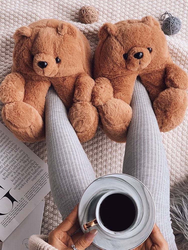 Fluffy Teddy Bear Slippers Blue