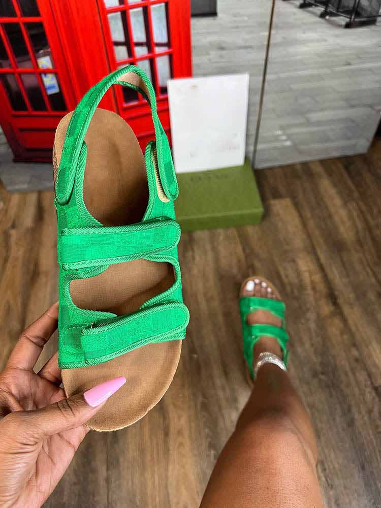 Velcro Flat Sandals Green / 6.5/7