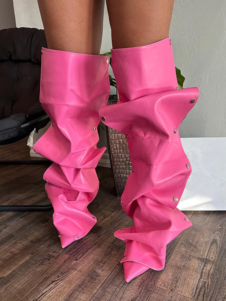 Handcrafted Leather Press Stud Knee-High Boots Black / 10.5/11